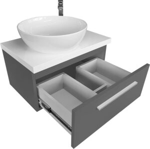 Lavabo da appoggio con mobiletto da lavabo con piastra, 60 cm, sospeso ovale, in ceramica