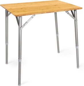 Tavolini per pic nic: Navaris Tavolo da Campeggio Pieghevole 65x50cm - Tavolino Richiudibile in Legno di bambù - Gambe Alluminio Altezza Regolabile 42-65cm - Camping Table