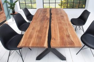 Tavolo da pranzo in legno massello Amazonas, 200 cm, colore nero, bordo dell'albero