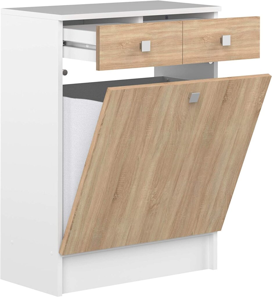 Mobile Da Bagno Con Portabiancheria Vicco Fynn, Rovere Rustico, 78.4x91.6x34 Cm, Armadio Con Cesto E Scomparti Regolabili