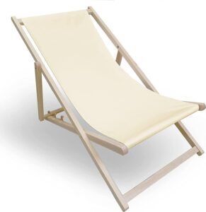 Vipro Group Sedia a sdraio pieghevole in legno, sedia a sdraio da giardino in legno di faggio e copertura impermeabile – sedia da sole con 3 livelli di regolazione 