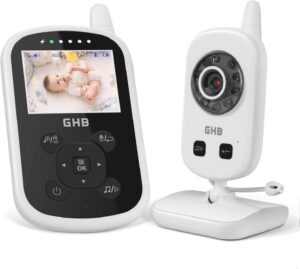 GHB Baby Monitor Videocamera Schermo 2.4",950mAh Batteria,Comunicazione Bidirezionale,VOX Visione Notturna Visione Monitoraggio Temperatura,Ninne Nanne