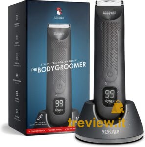 The Bodygroomer - Rasoio parti intime & corpo uomo, a prova di doccia, 90 min. di autonomia, luce LED, stazione di ricarica 