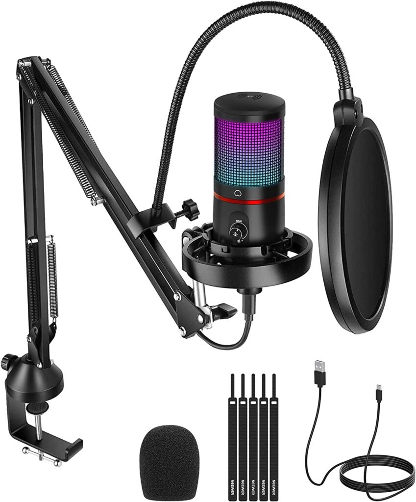 zealsound microfono USB, Cardioide microfono a condensatore RGB, cancellazione del rumore, eco, monitoraggio, Plug and Play USB per PC podcast, streaming, YouTube, Gaming, per Phone/PS 4/5/Mac K66PRO